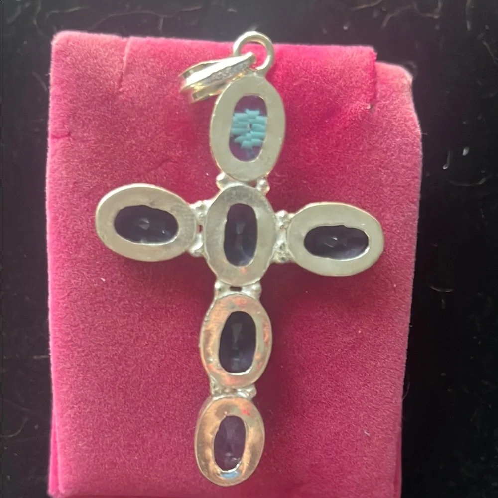 London Blue Topaz 6 Gemstone Cross pendant  with Elegant Design - Picture 5 of 7